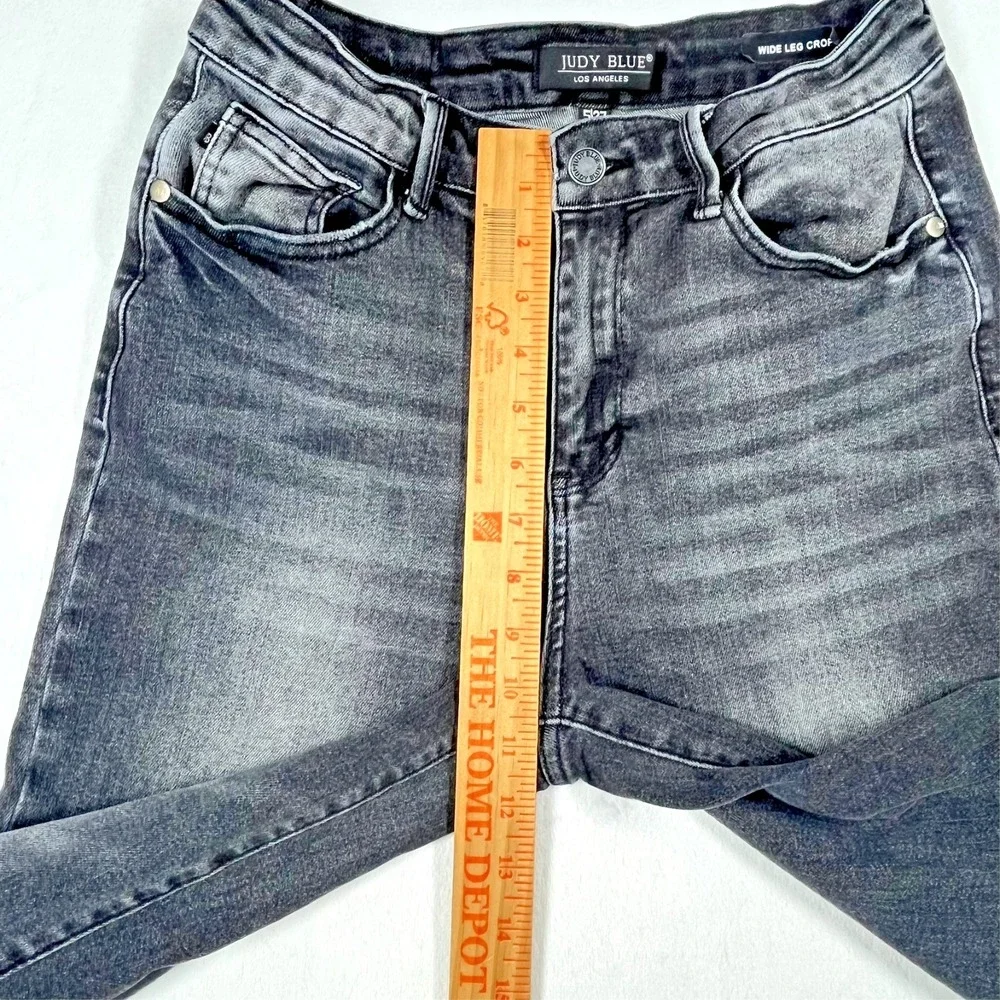 Judy Blue Wide Leg Crop Jeans Womens 5/27 (Fits 27x24) Grey Colorblock Raw Hem